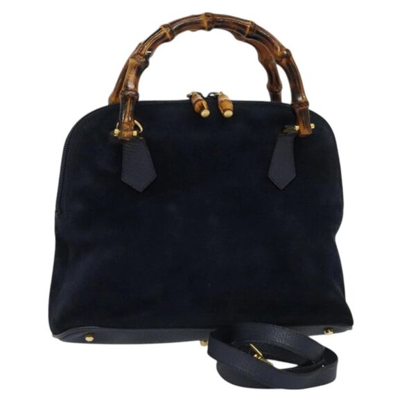 GUCCI Bamboo Hand Bag Suede Navy Gold 000 122 - Picture 1 of 15